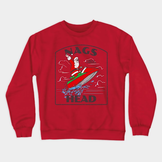 Nags Head, NC Christmas Vacationing Waterskiing Santa Crewneck Sweatshirt by Contentarama